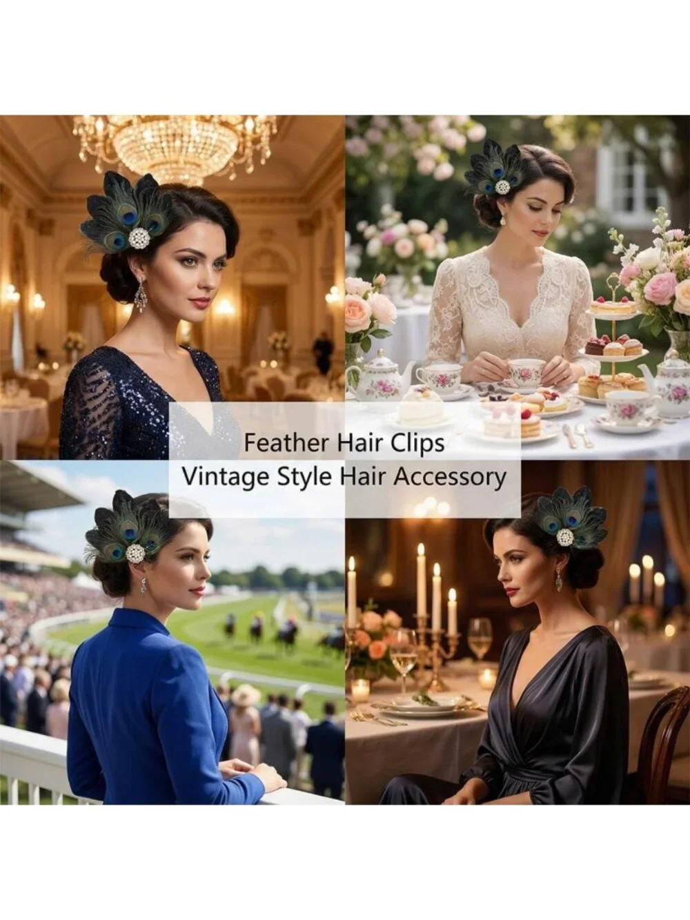 Elegant Peacock Feather Fascinator Hair Clip | 1920s Flapper Headpiece & Gatsby